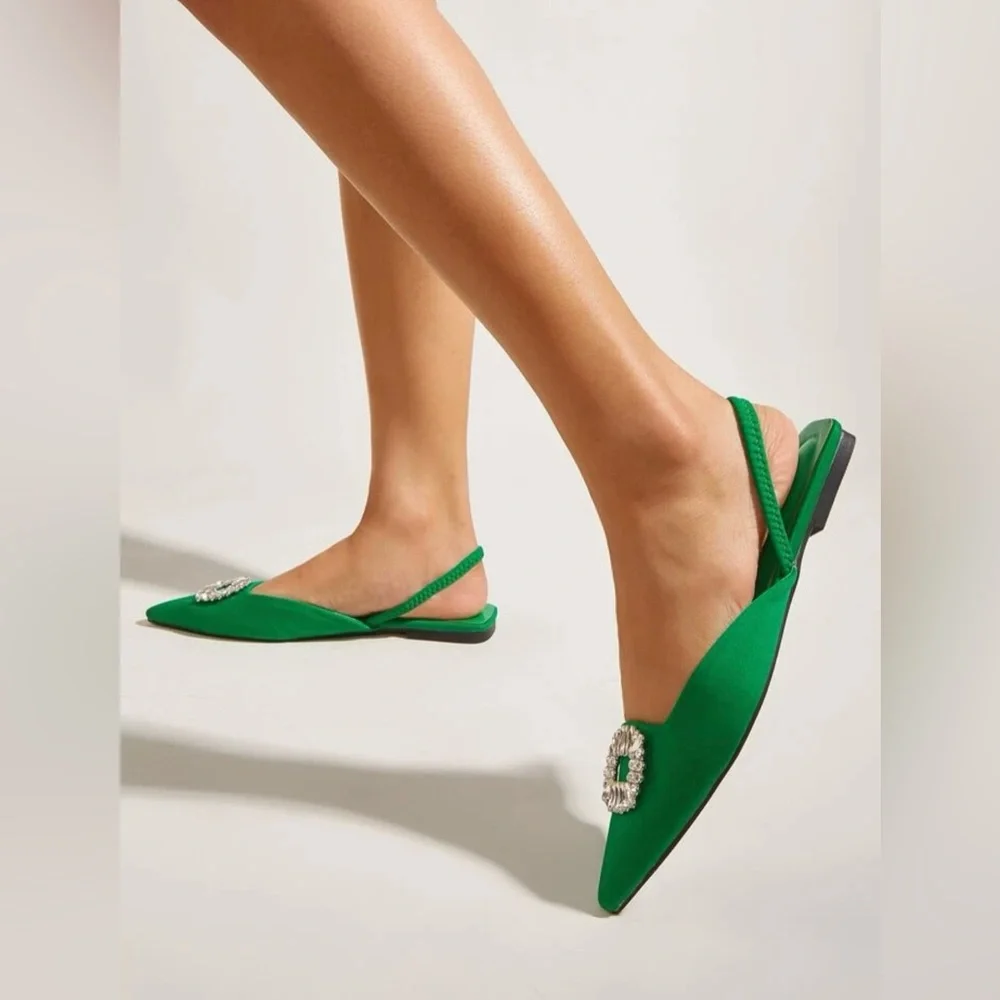 Elegant Green Women's Shoes‎ with Embellished Buckle Size 9